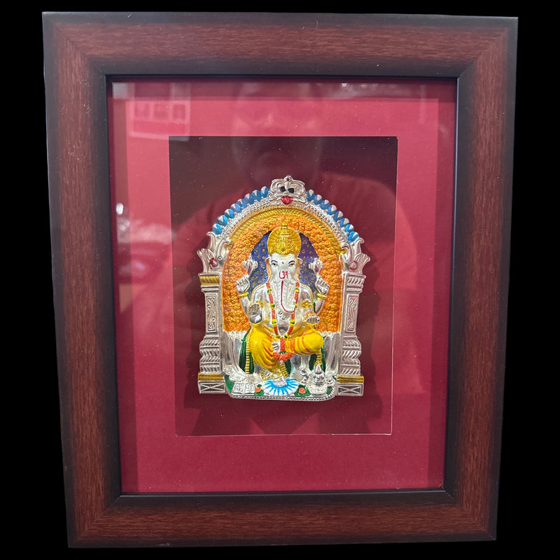 999 Pure Silver Lord Ganesha Mural – 11-inch Tall Frame