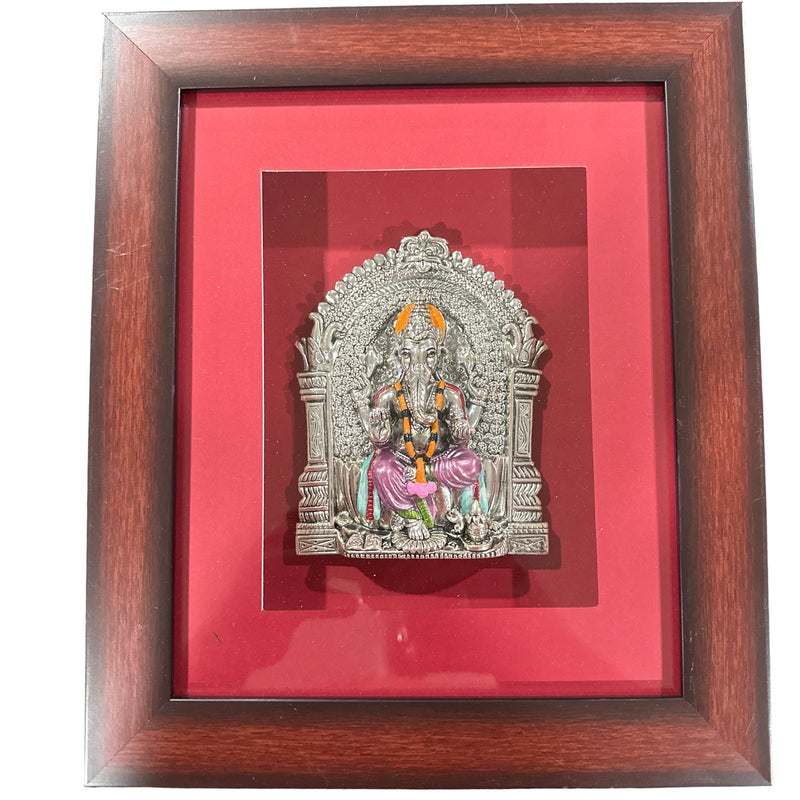 999 Pure Silver Lord Ganesha Mural – 11-inch Tall Frame