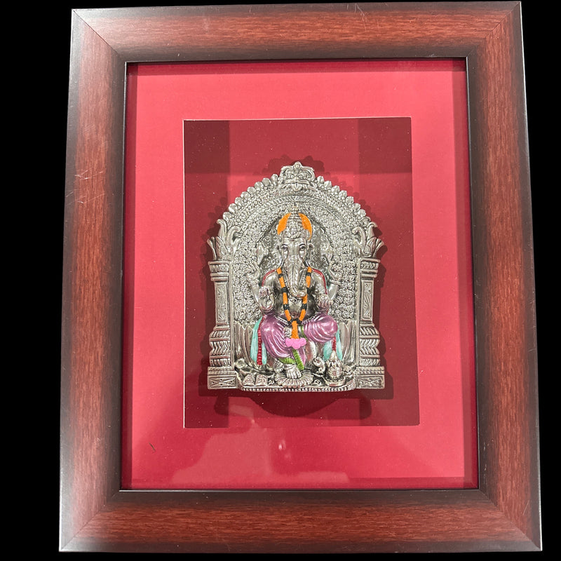 999 Pure Silver Lord Ganesha Mural – 11-inch Tall Frame