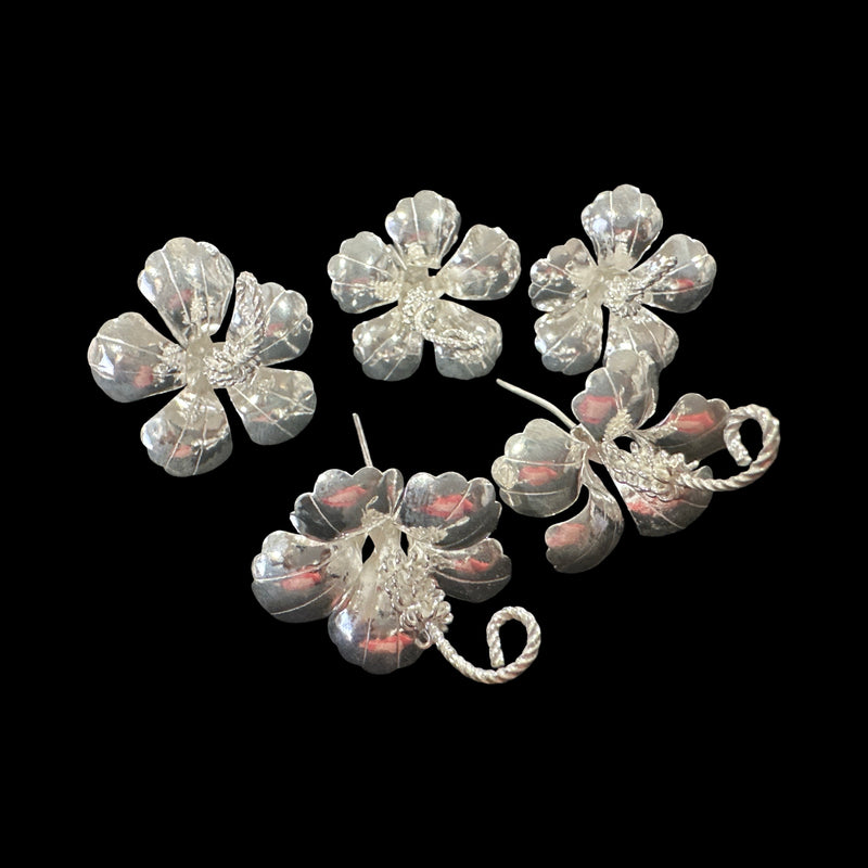 750 Silver Religious Hibiscus Flower Set (Pack of 5 Flowers)