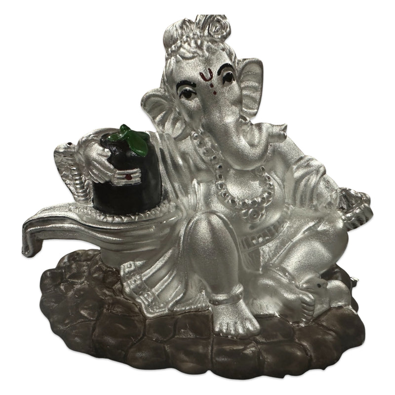 999 Pure Silver Ganesh with Shiva Lingam idol / Statue / Murti (Figurine