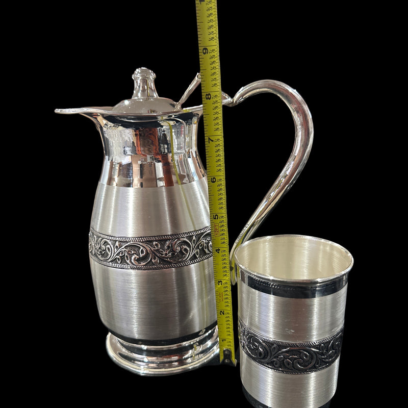 999 Pure Silver Hallmarked 1200ml / 350ml Capacity Water Pitcher & Four Tumbler Set