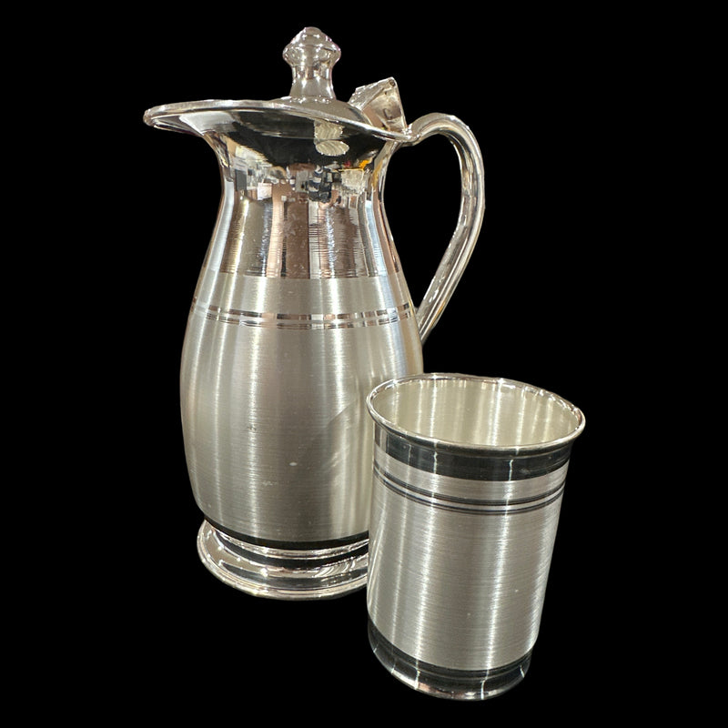 999 Pure Silver Hallmarked 650ml / 250ml  Capacity Water Pitcher & One Tumbler Set