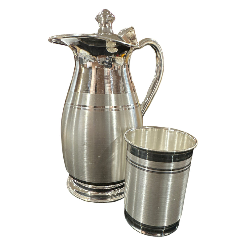 999 Pure Silver Hallmarked 650ml / 250ml  Capacity Water Pitcher & One Tumbler Set