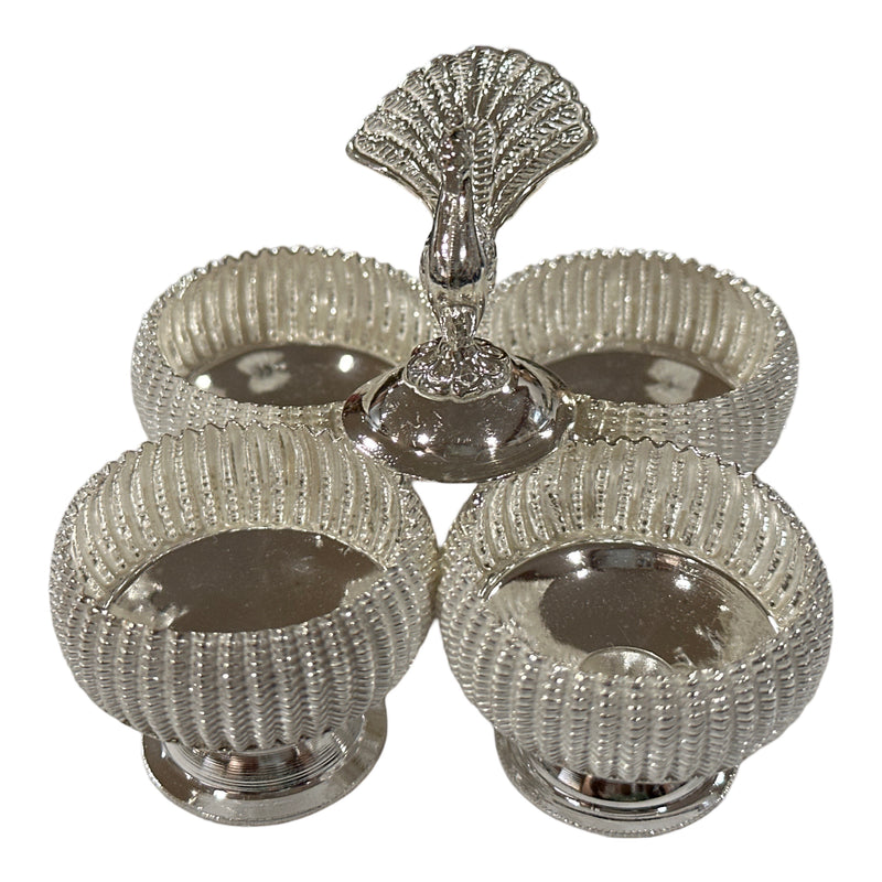 925 Sterling Silver Hallmarked 3.75x3.75 inch Kumkum / Puja bowls Four Pot Set  - Style