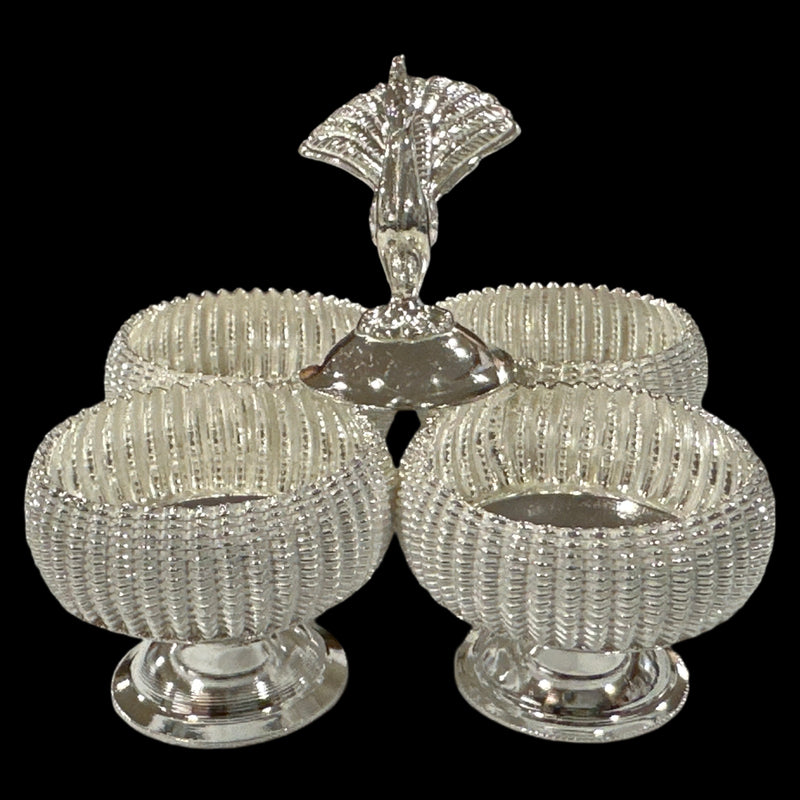 925 Sterling Silver Hallmarked 3.5x3.5 inch Kumkum / Puja bowls Four Pot Set  - Style