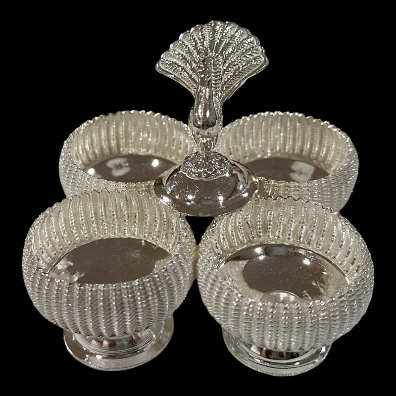 925 Sterling Silver Hallmarked 3.5x3.5 inch Kumkum / Puja bowls Four Pot Set  - Style