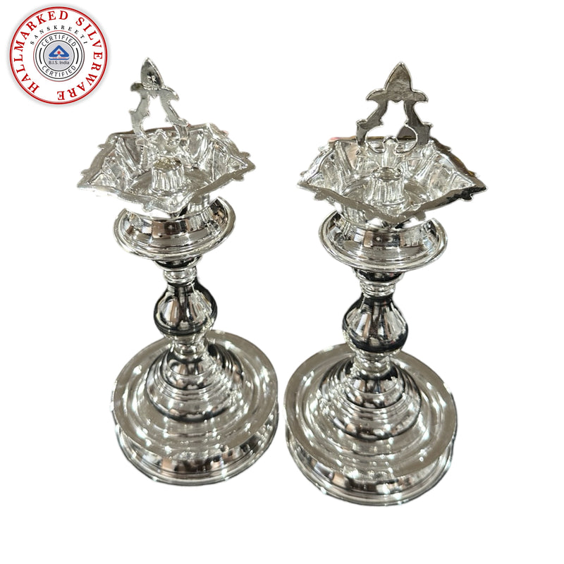 925 Sterling Silver Hallmarked Five Star / Kerala Samai (Diya) Set / Kuthu Vilakku Pair -Set