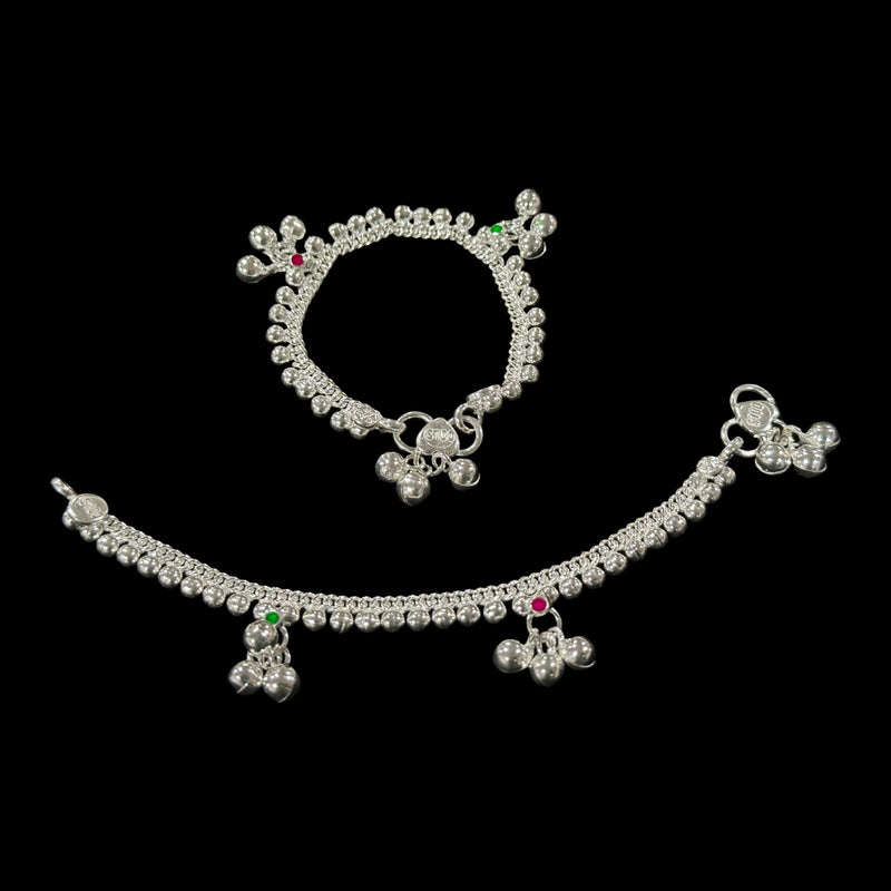 700 Silver Kids Traditional Meena Ball Anklet - Style