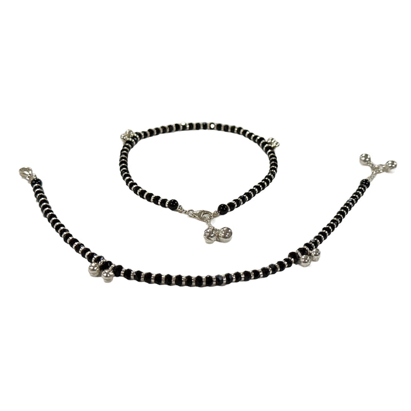 925 Sterling Silver Kids Black Beads Najariya Anklet - Style