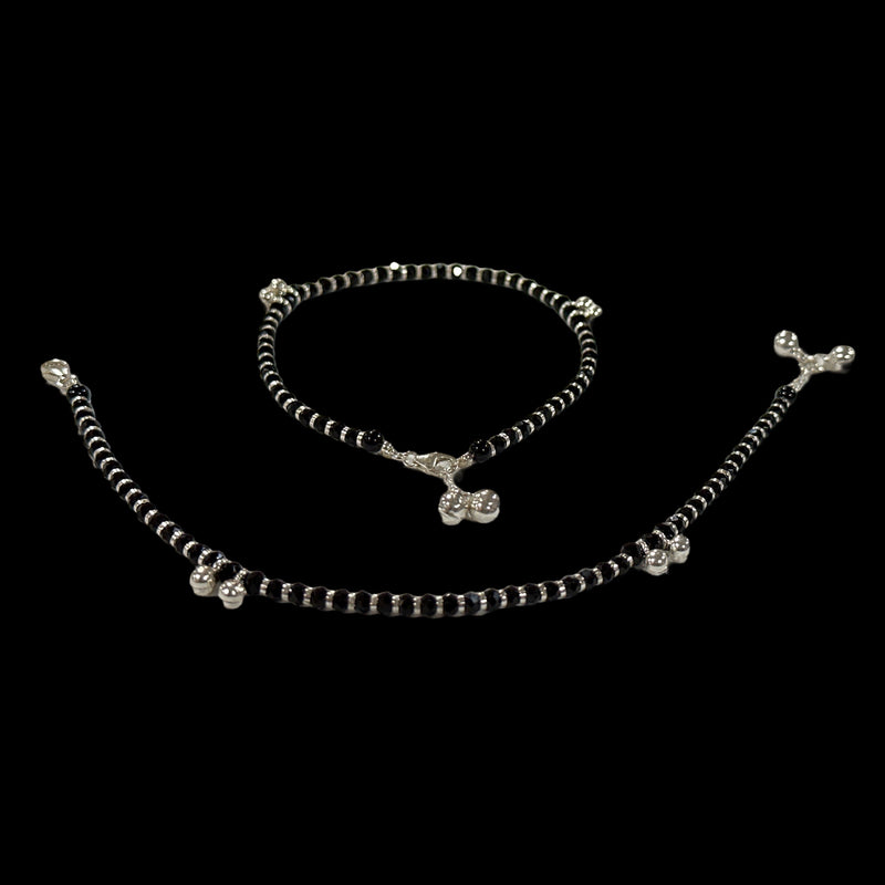 925 Sterling Silver Kids Black Beads Najariya Anklet - Style