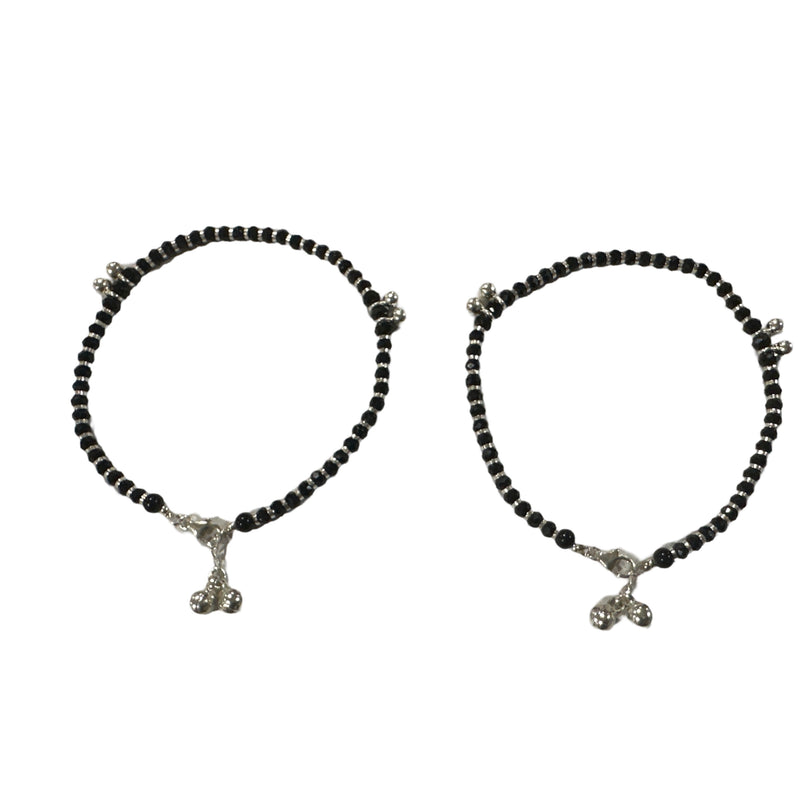 925 Sterling Silver Kids Black Beads Najariya Anklet - Style