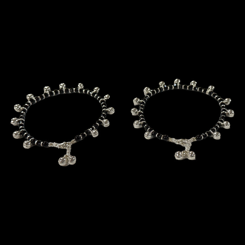 925 Sterling Silver Black Beads Najariya Anklet  - Style