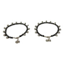 925 Sterling Silver Black Beads Najariya Anklet  - Style