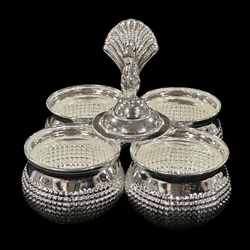 925 Sterling Silver Kumkum / Puja bowl Four Pot Set  - Style