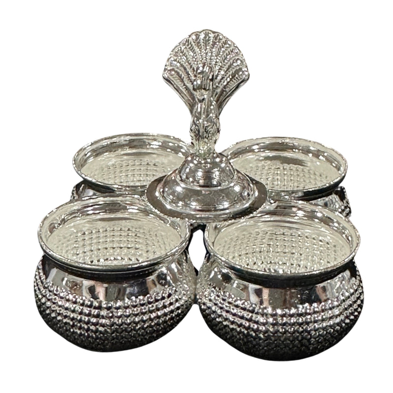 925 Sterling Silver Kumkum / Puja bowl Four Pot Set  - Style