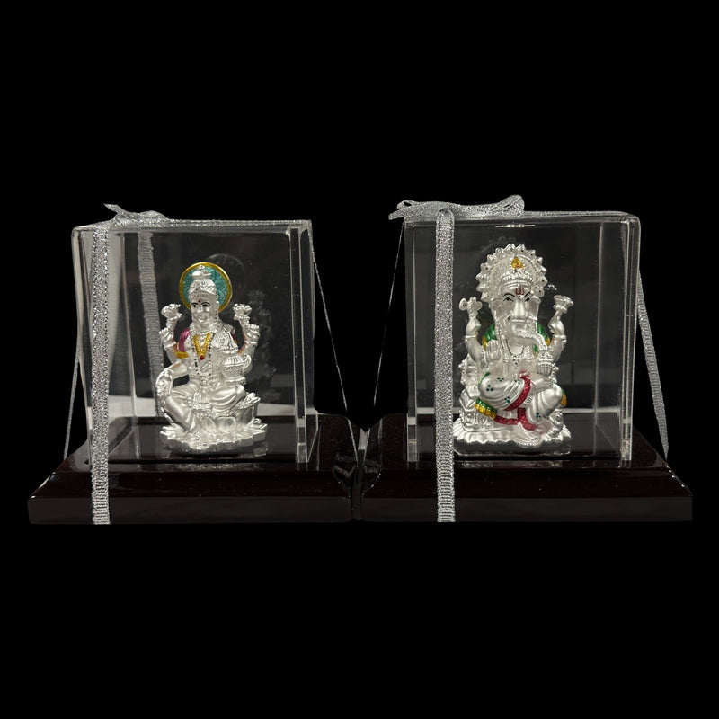 999 Pure Silver Ganesh & Lakshmi idol with Separate Stand (Figurine