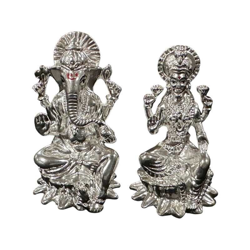 925 Sterling Silver Solid Ganesh & Lakshmi / Laxmi idol (Figurine
