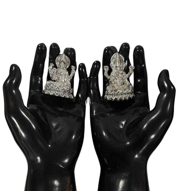 999 Pure Silver Ganesh & Lakshmi / Laxmi Idol / Statue / Murti (Figurine