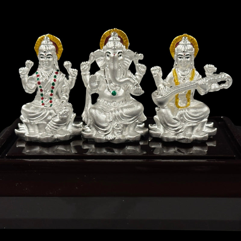 999 Pure Silver Ganesh Lakshmi & Saraswati Idol / Statue / Murti (Figurine