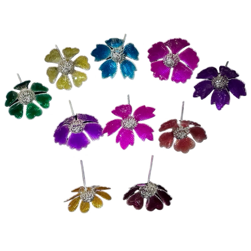 750 Silver Religious Multicolor Flower (Pack of 10 Flowers) Set