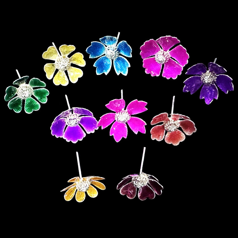 750 Silver Religious Multicolor Flower (Pack of 10 Flowers) Set