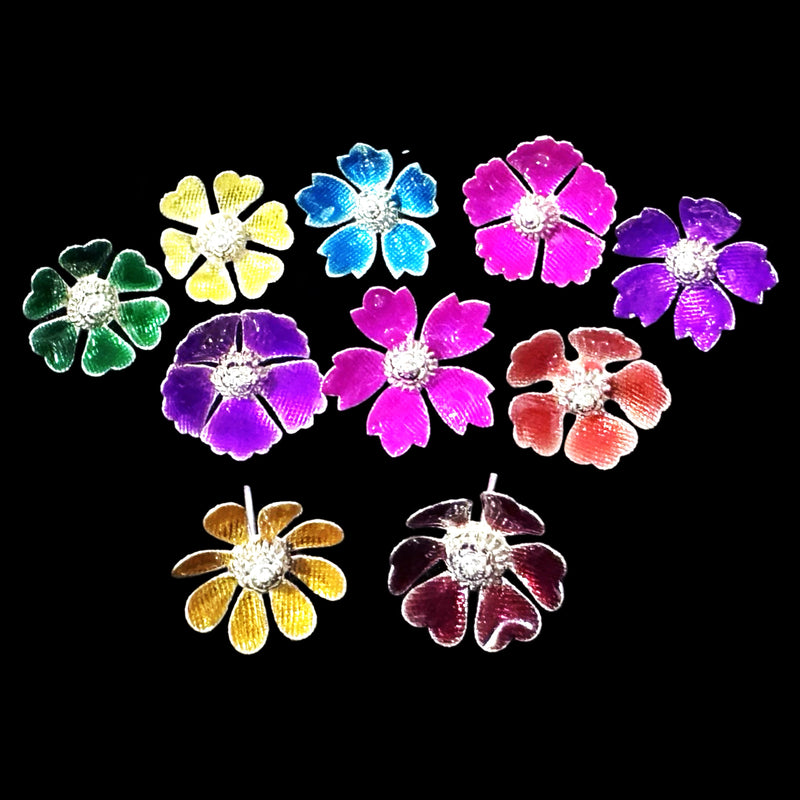 750 Silver Religious Multicolor Flower (Pack of 10 Flowers) Set