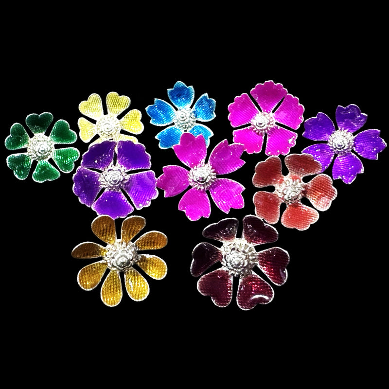 750 Silver Religious Multicolor Flower (Pack of 10 Flowers) Set