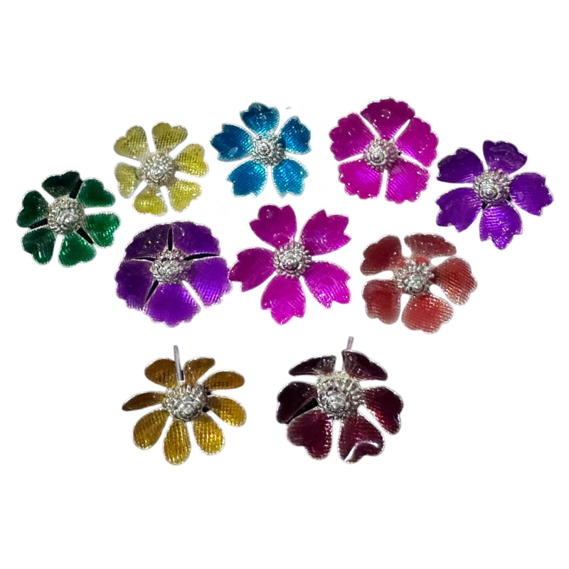 750 Silver Religious Multicolor Flower (Pack of 10 Flowers) Set