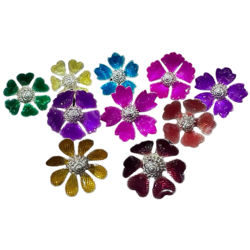 750 Silver Religious Multicolor Flower (Pack of 10 Flowers) Set