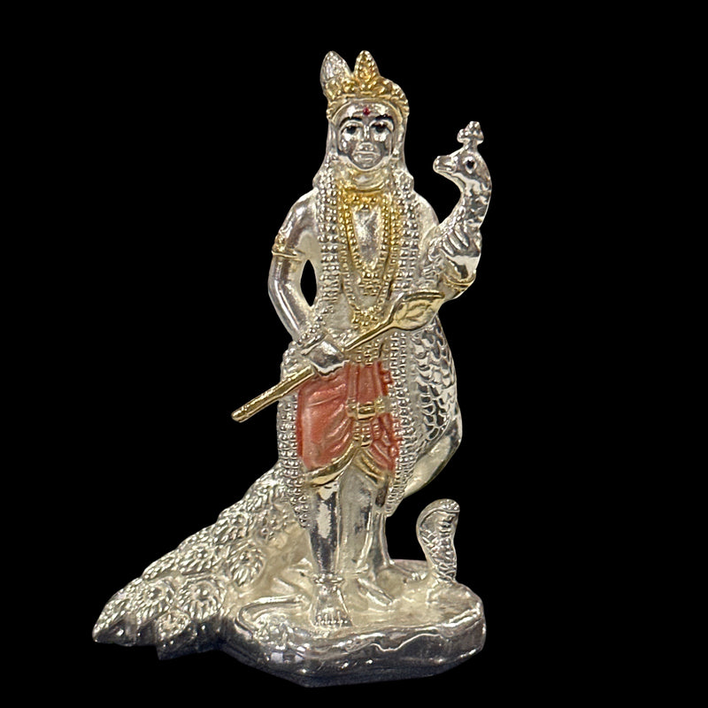 999 Pure Silver Lord Murugan (Kartikeya) – 2.5-Inch-Tall Statue / Murti (Figurine