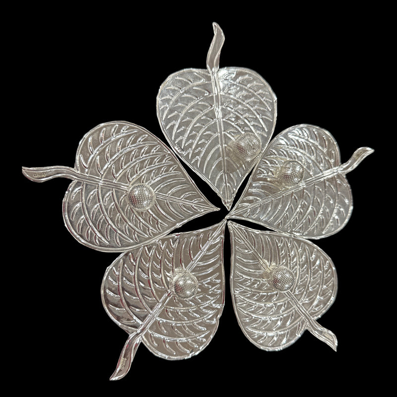 925 Sterling Silver Hallmarked Betel Leaf & Nut (Pack of 5 Paan & Supari) Set