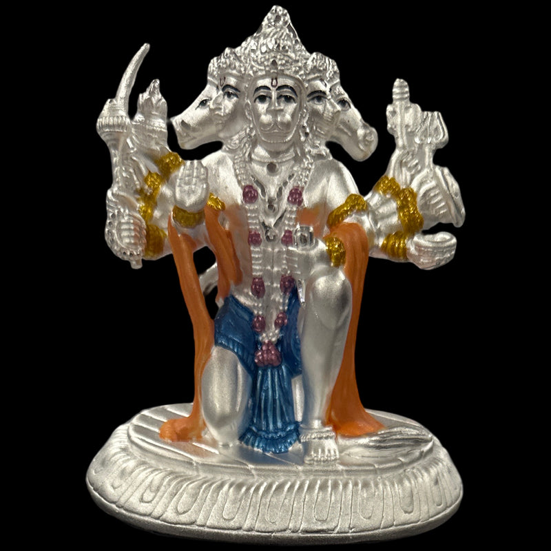 999 Pure Silver Lord Panchmukhi Hanuman 3.5-inch Tall Idol / Statue / Murthi (Figurine