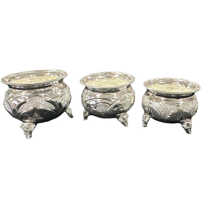925 Sterling Silver Designer Puja Bowl with Elephant Stand - Style