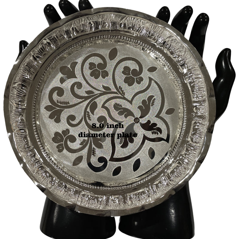 925 Sterling Silver Designer Hallmarked Puja Plate with Elephant Stand - Style