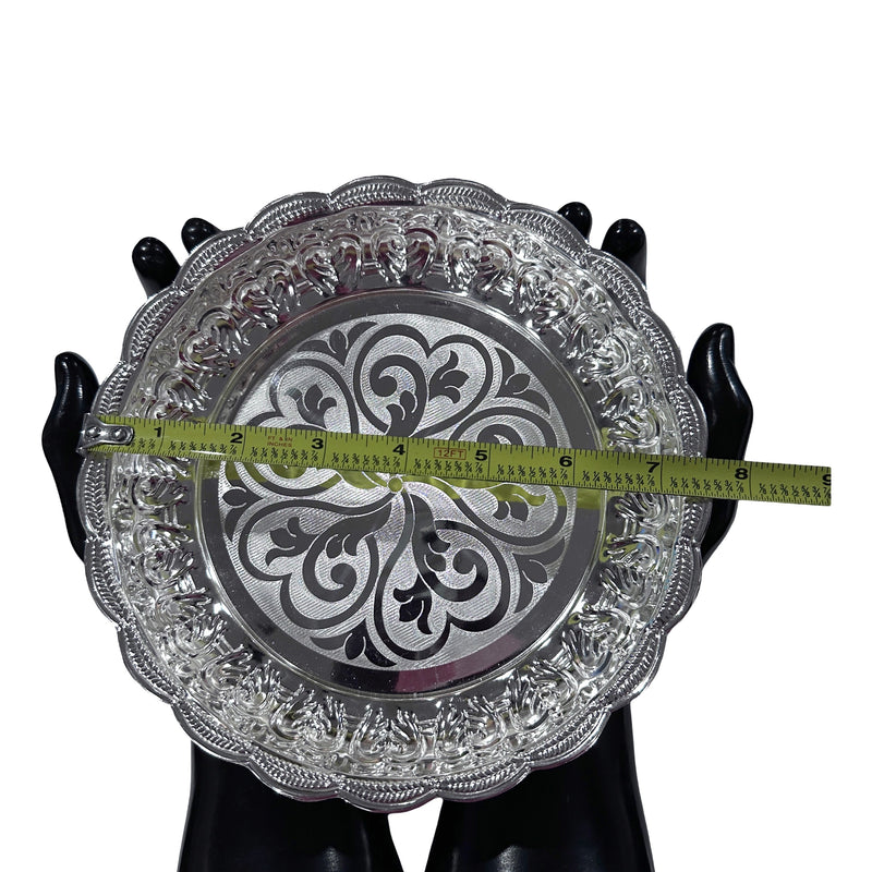 925 Sterling Silver Designer Hallmarked Light Weight SMALL Puja Plate with Elephant Stand - Style