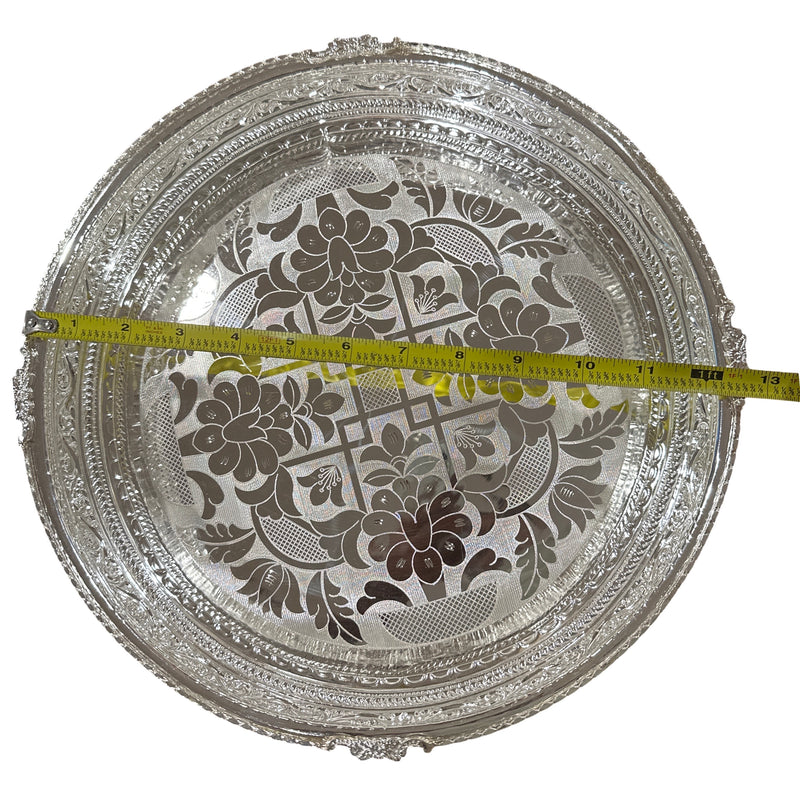 925 Sterling Silver Designer Hallmarked Puja Plate with Elephant Stand - Style