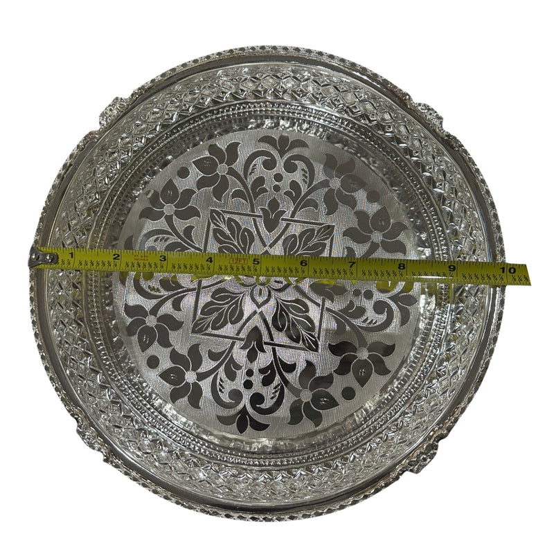 925 Sterling Silver Designer Hallmarked Puja Plate with Elephant Stand - Style