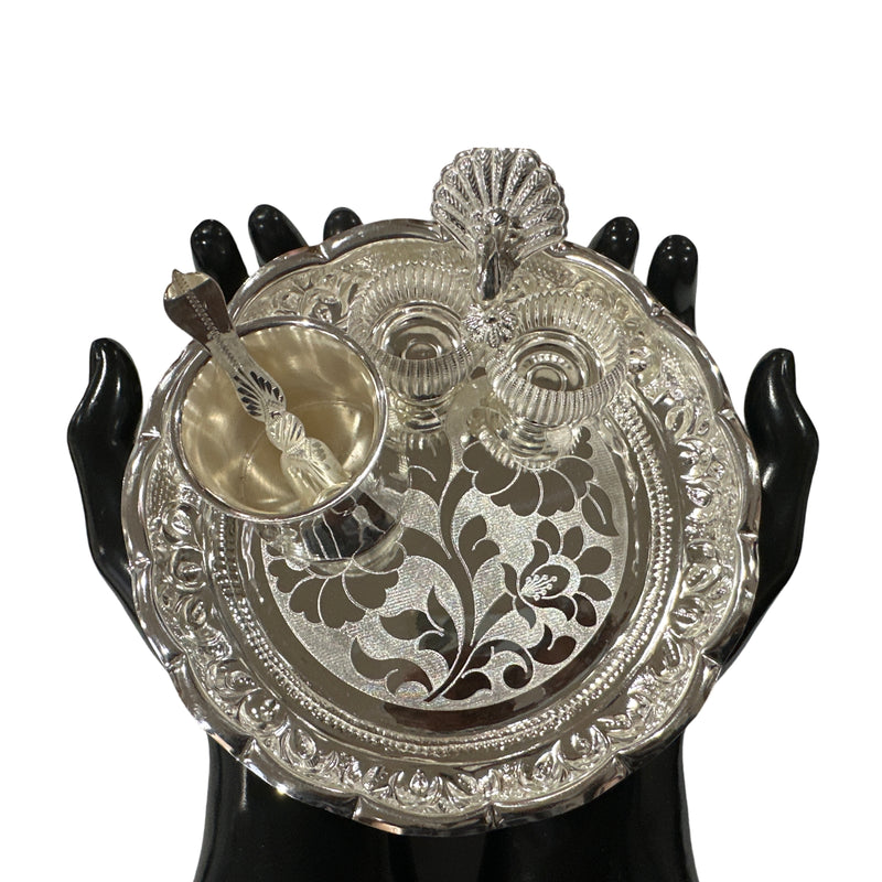 925 Sterling Silver 6.5 inch Hallmarked SMALL Exclusive Puja Set - 6.5" Set
