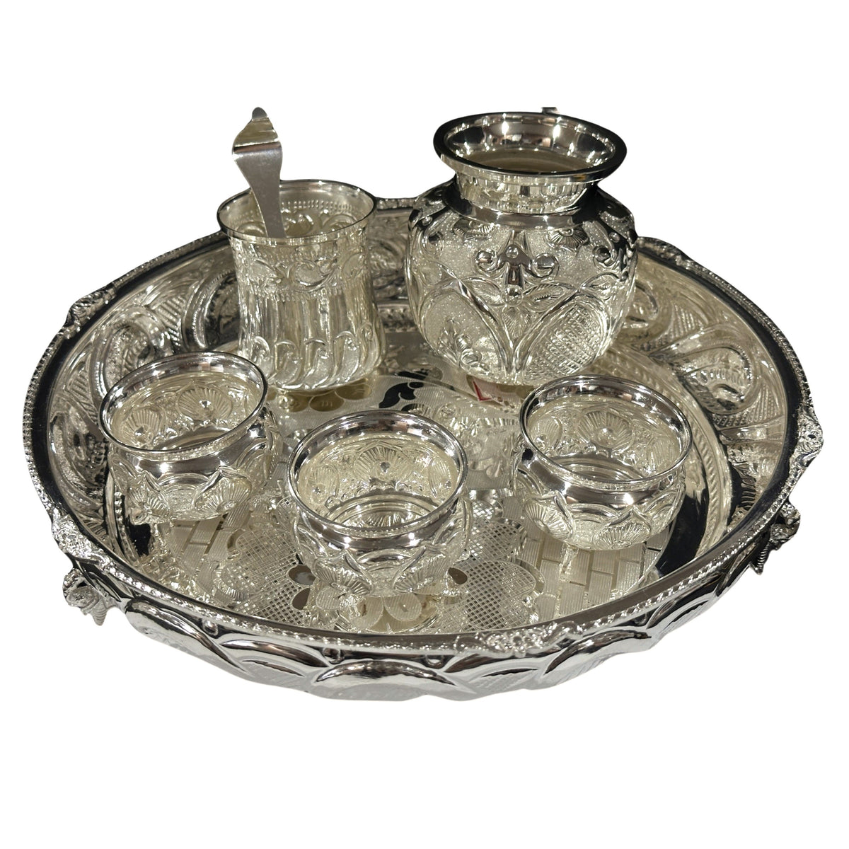 925 Sterling Silver 12.0 inch Hallmarked Exclusive Puja Set - 12.0