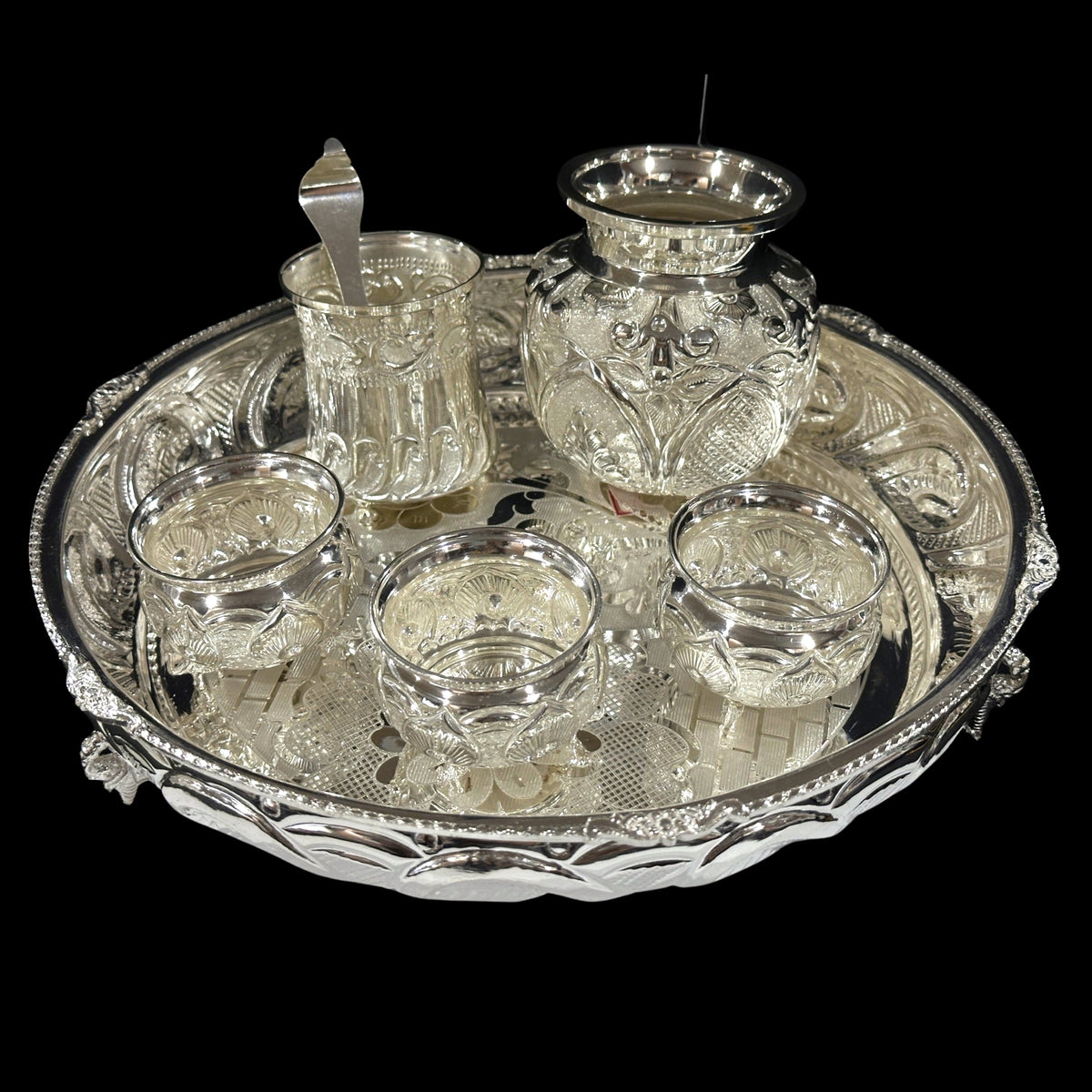 925 Sterling Silver 12.0 inch Hallmarked Exclusive Puja Set - 12.0