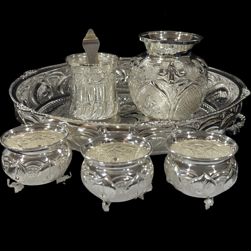 925 Sterling Silver 12.0 inch Hallmarked Exclusive Puja Set - 12.0" Set