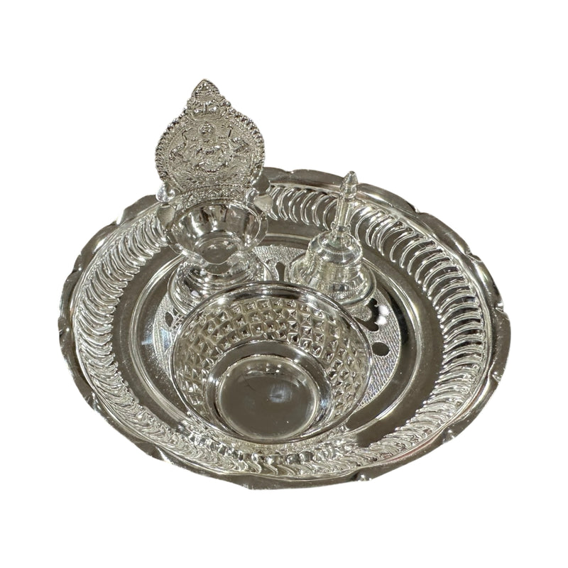 925 Sterling Silver Hallmarked 6.0-inch Puja Set - 6.0" Set