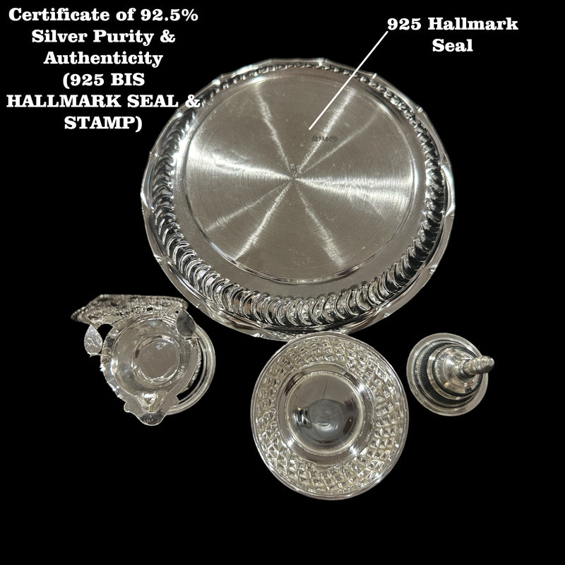 925 Sterling Silver Hallmarked 6.0-inch Puja Set - 6.0" Set