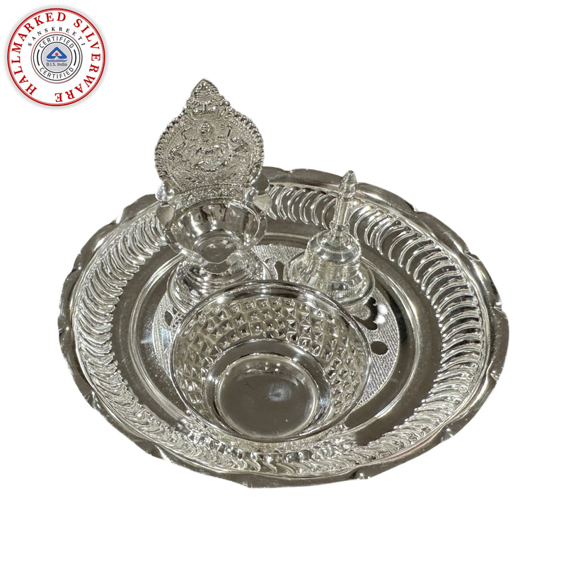 925 Sterling Silver Hallmarked 6.0-inch Puja Set - 6.0" Set