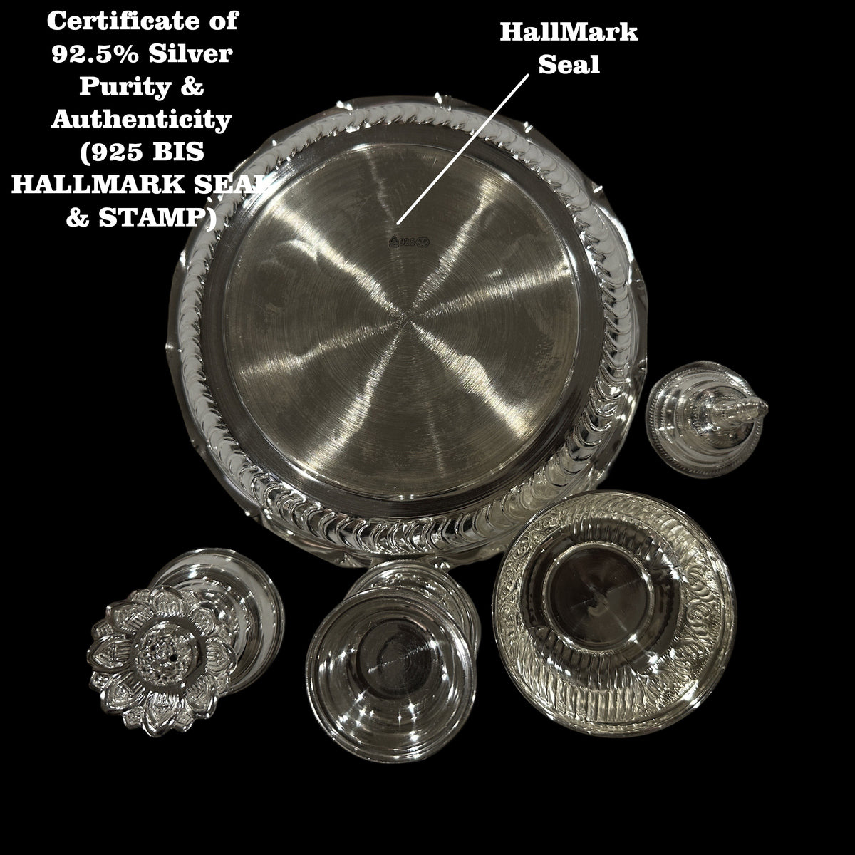 925 Sterling Silver Hallmarked 6.0-inch Puja Set - 6.0