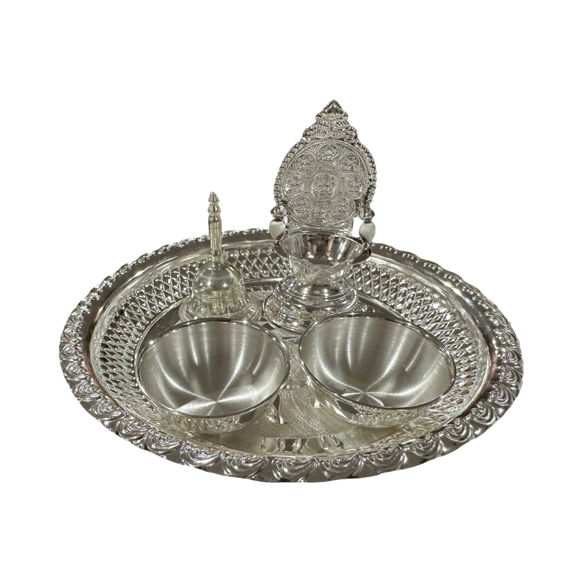 925 Sterling Silver Hallmarked 6.5-inch Puja Set- 6.5