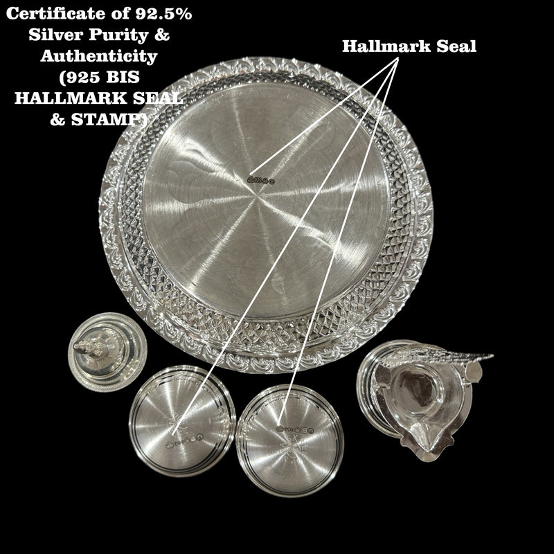 925 Sterling Silver Hallmarked 6.5-inch Puja Set- 6.5" Set