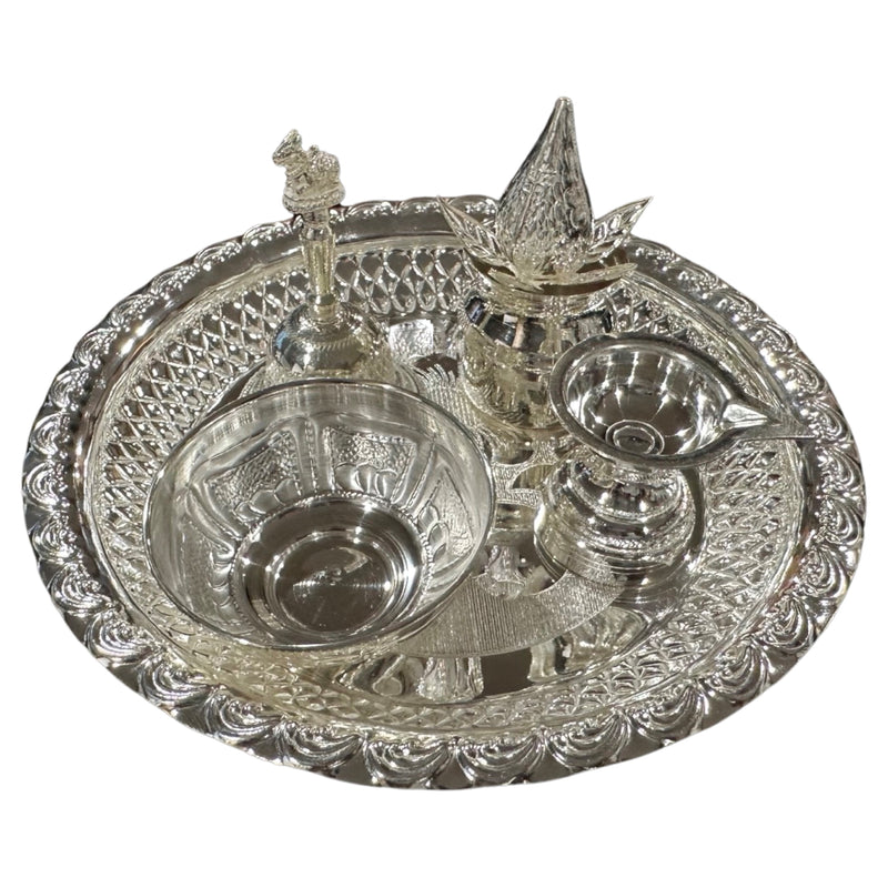 925 Sterling Silver 6.0 inch Small Puja Set- 6.0" Set