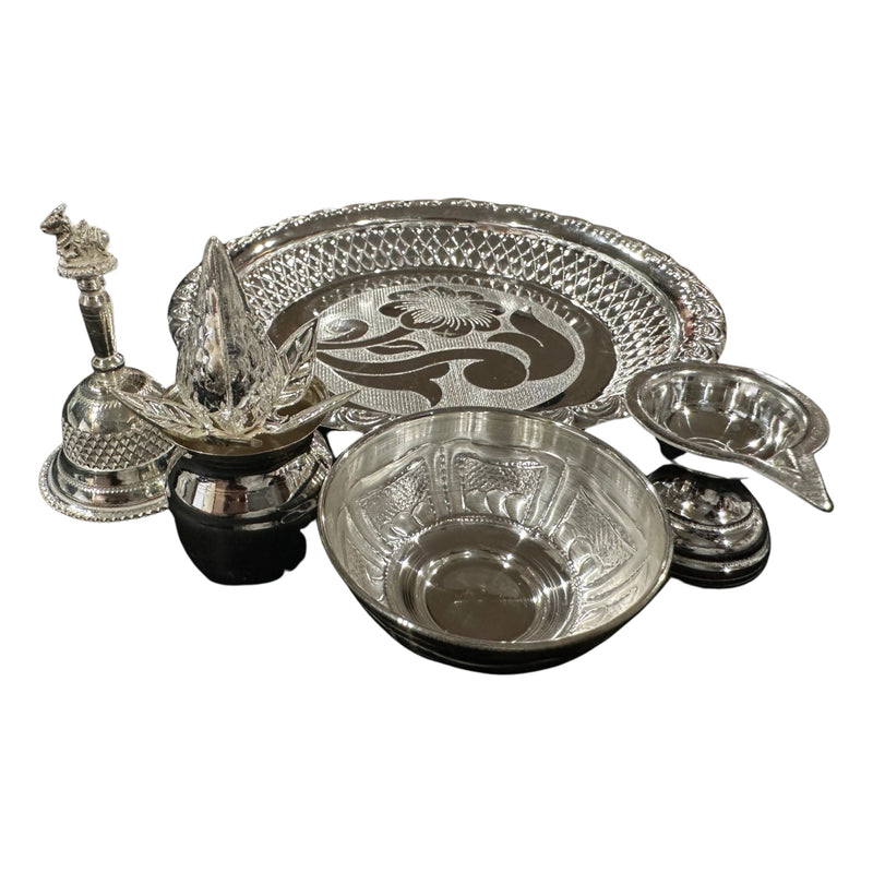 925 Sterling Silver 6.0 inch Small Puja Set- 6.0" Set